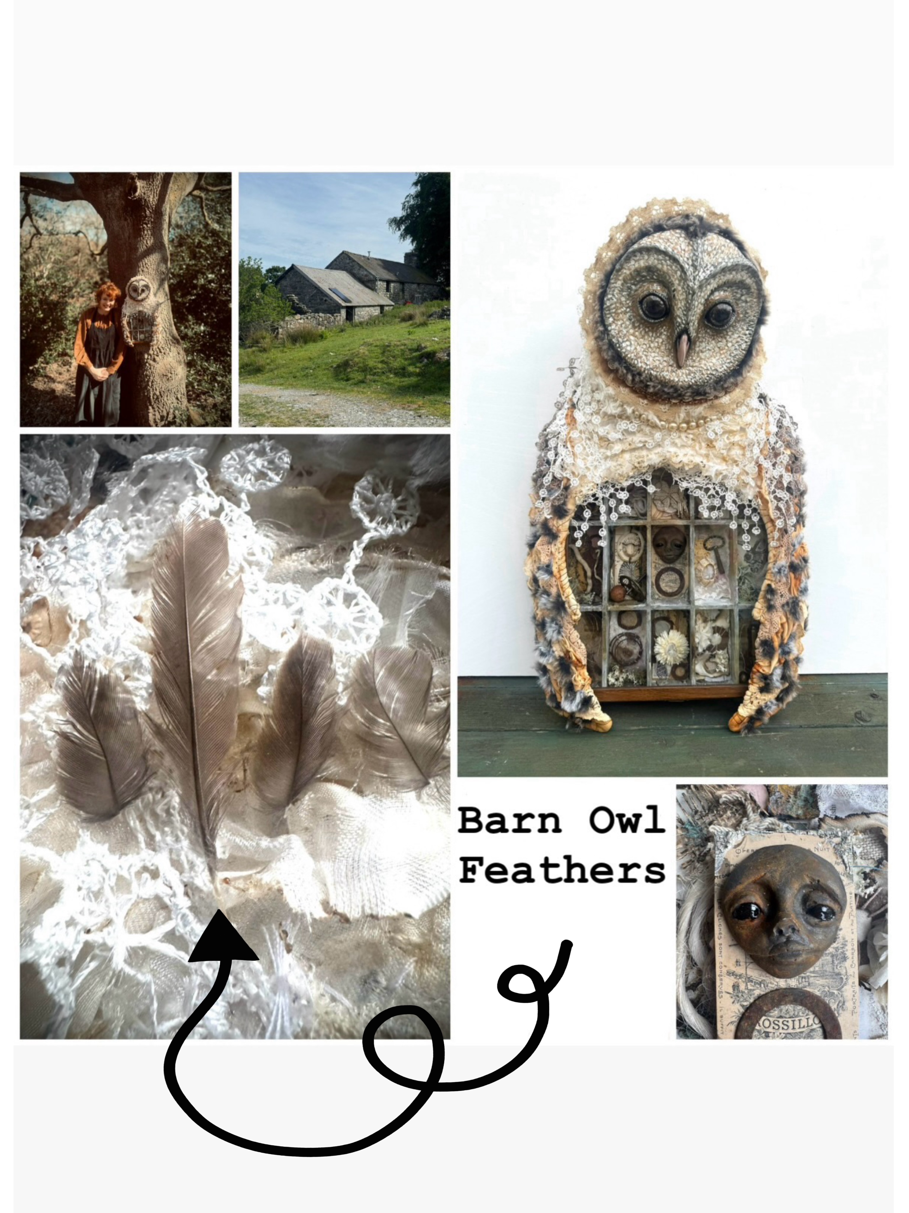 Recently I stayed in a cottage with a resident barn owl living in the roof space. I was lucky enough to catch a glimpse of her as she slipped silently out to hunt for food. Watching her emerge into the evening light felt like a small gift.

I found these delicate feathers in the barn beside the cottage, where she flew in and out tending to her chicks. Holding them in my hand, I was reminded of how closely our lives can brush against the wild world without us even noticing.

Barn owls have long been associated with wisdom, mystery, and the hidden realms between light and darkness. Encounters like this feel like a gentle invitation to pay closer attention to the wonders that share our landscape.

Have you ever had an unexpected wildlife encounter that stayed with you?
.
.
.
.
.
#flotsam_fables #flotsam_fables_art #owlart #barnowl